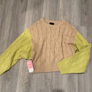 Cable Knit Sweater with Green Sleeves